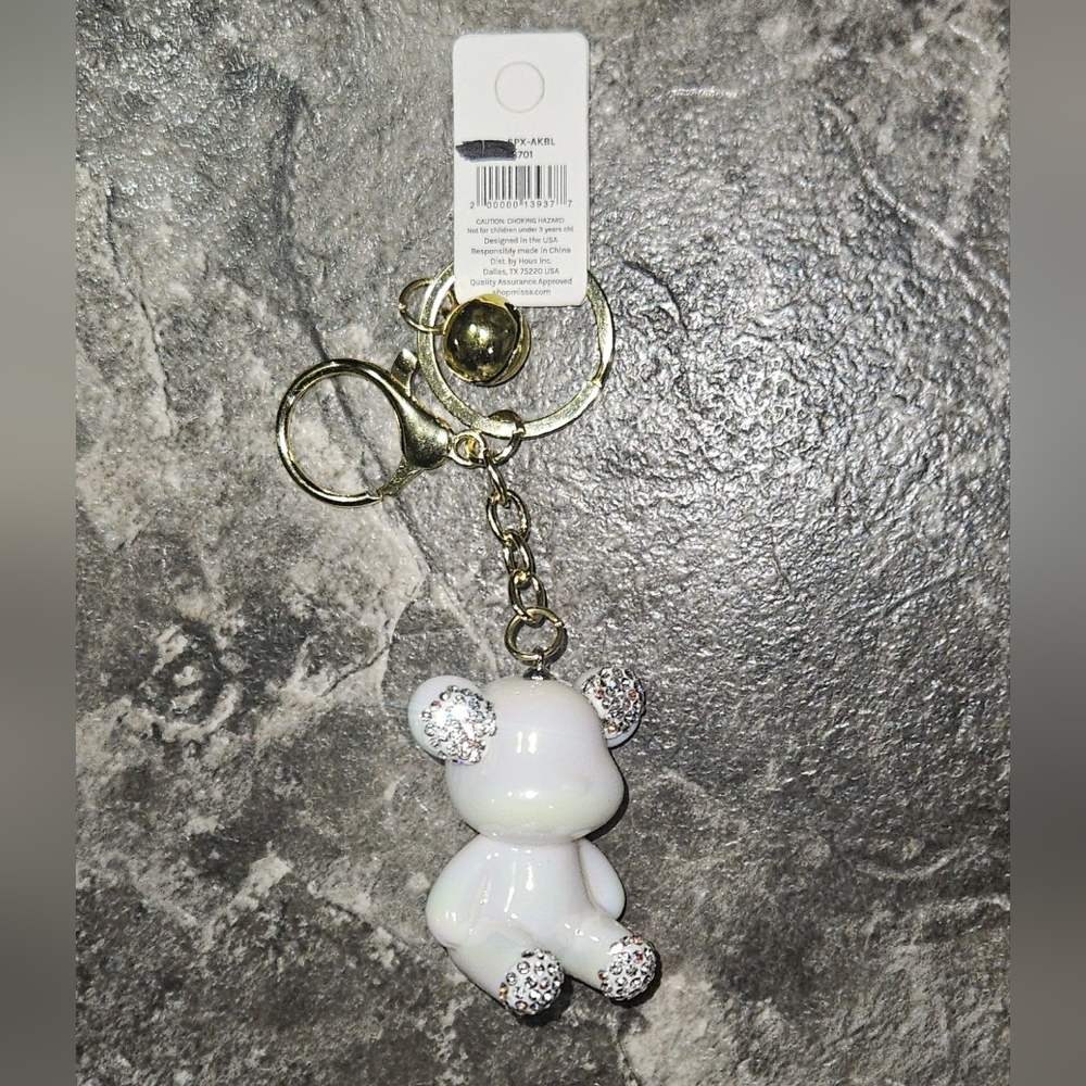 Iridescent Twinkle Teddy Bear Keychain Rhinestone Accents - Bag Charms NWT